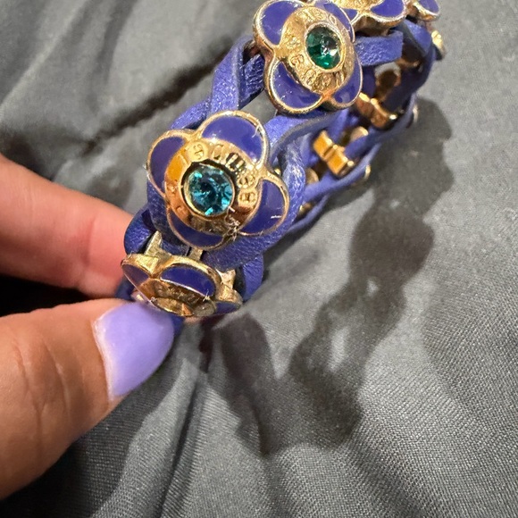 Blue Braided Flower Bracelet with Multicolor Stones - Picture 2 of 9